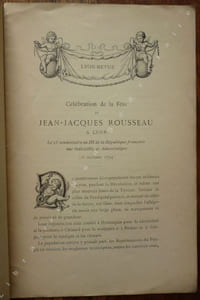 Célébration de la Fête de Jean-Jacques Rousseau à Lyon. Le 25 vendémiaire an III de la république française une indivisible et démocratique ( 16 octobre 1794).