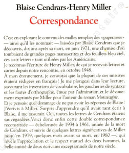 Blaise Cendrars - Henry Miller -  Correspondance 1934-1979 : 45 ans d'amitié