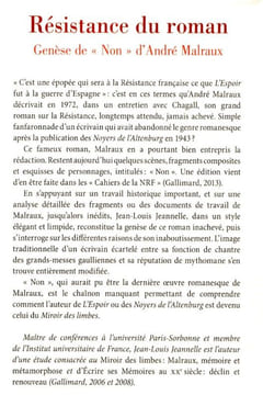 Résistance du Roman - Genèse du " NON" d'André Malraux. Jeannelle Jean-Louis [Malraux]