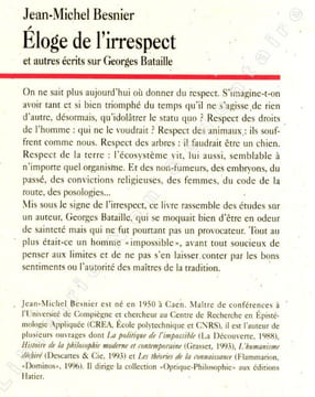 Eloge de l'Irrespect et autres écrits sur Georges Bataille. Besnier Jean-Michel