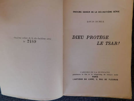 Dieu protège le Tsar . Dumur ( Louis )