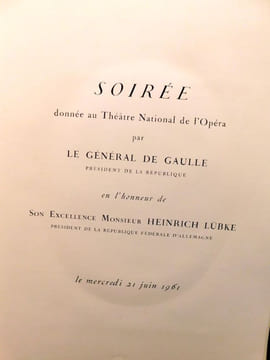 Programme de la Soirée donnée au Théâtre National de l'Opéra par Le Général De Gaulle Président de la République en l'Honneur de Son Excellence ...