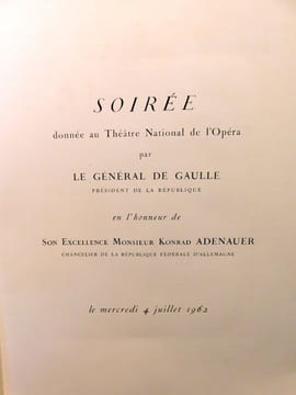 Programme de la Soirée donnée au Théâtre National de l'Opéra par Le Général De Gaulle Président de la République en l'Honneur de Son Excellence ...
