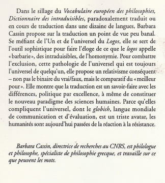 Eloge de la Traduction Compliquer l'universel. . Cassin Barbara