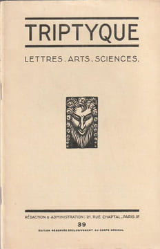 TRIPTYQUE LETTRES. ARTS. SCIENCES. N°39 . . Dabit Eugène, Cabanel Jean, Paulin André, Loup (Dr), Brjac Claude.