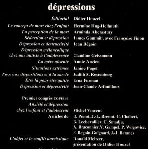 Dépressions (Journal de la psychanalyse de l'enfant, 13)