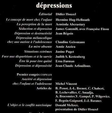 Dépressions (Journal de la psychanalyse de l'enfant, 13). Houzel Didier - Hug-Hellmuth Hermine - Aberastury Arminda - 