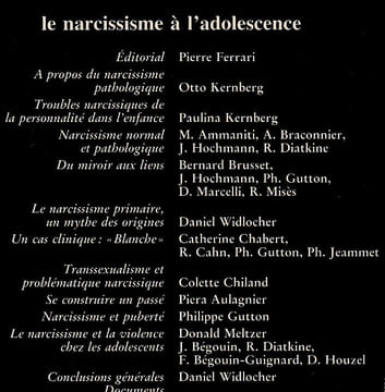 Le narcissisme à l'adolescence Colloque de Monaco (Journal de psychanalyse de l'enfant N°7) . Ferrari Pierre, Kernberg Otto - Ammaniti A. - Braconnier ...