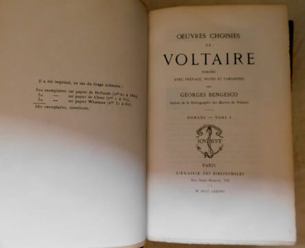 Oeuvres Choisies De Voltaire Publiées Avec Préface Notes et Variantes Par Georges Bengesco, Auteur De La Bibliographie Des Oeuvres De Voltaire. ROMANS ...