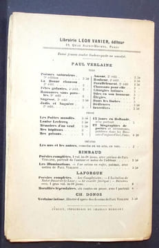 Romances sans paroles . Arietes oubliées - Paysages Belges - Birds in the night - Aquarelles. . Verlaine (Paul)