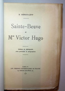 Sainte Beuve et Mme Victor Hugo. . Benoit-Lévy ( Edmond)