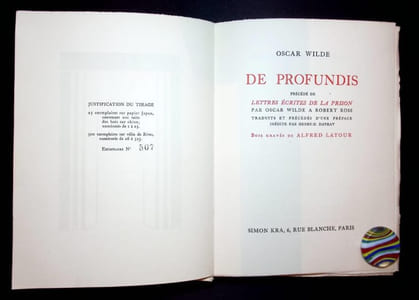 DE PROFUNDIS Précédé de Lettres écrites de la prison par Oscar Wilde à David Ross.