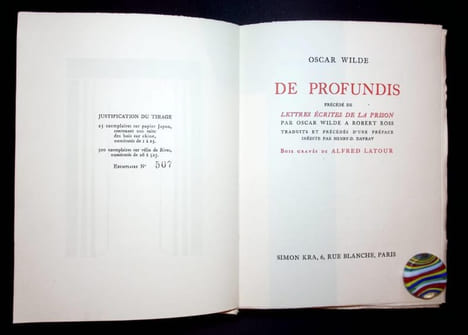 DE PROFUNDIS Précédé de Lettres écrites de la prison par Oscar Wilde à David Ross. . Wilde (Oscar) [ Alfred Latour ]