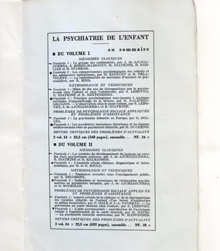 La Psychiatrie de l'enfant. Volume 3 FASCICULE 1 & volume 4, Fascicule 1 - Études eléctroencéphalographiques dans les psychoses et les démences de ...