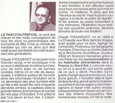 Le pain d'autrefois - Chroniques alimentaires d'un monde qui s'en va. (Thèse de doctorat). Thouvenot Claude