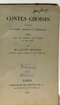 Contes choisis extraits d'auteurs anglais et américains publiés avec une préface des notices et des notes. Beaujeu-Garnier Jacqueline