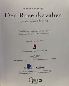 Der Rosenkavalier ( Le Chevalier à la rose) comédie pour musique en trois actes - livret de Hugo Von Hofmannsthal