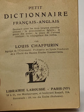 Dictionnaire Français-Anglais / Small English-Frenc dictionary. Chaffurin Louis
