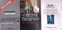 12 romans à suspens auteurs divers (voir descriptif complet): Le crime des roses (Thompson); La faiseuse d'anges (Läckberg) + Quai des enfers (Astier) ...