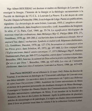 Le sacerdoce du Christ et de ses serviteurs selon les pères de l'église - collection Cerfaux-Lefort 8. Houssiau Albert (Mgr) Mondet Jean-Pierre