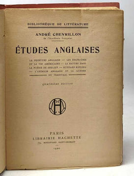 Études anglaises - bibliothèque de littérature - quatrième édition. Chevrillon André