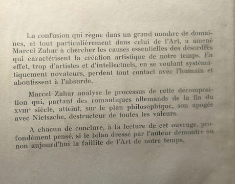 L'art de notre temps - bilan. Marcel Zahar