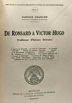De Ronsard à Victor Hugo - problèmes d'histoire littéraire - travaux de la faculté de philosophie et lettres de l'université de Bruxelles - TOME II. ...