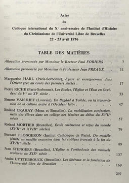Église et enseignement - actes du Colloque du Xe anniversaire de l'Institut d'Histoire du Christianisme de l'Université Libre de Bruxelles 22-23 avril ...