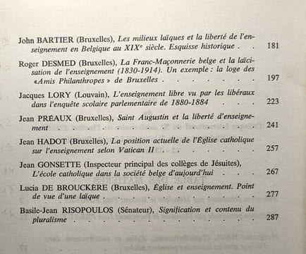 Église et enseignement - actes du Colloque du Xe anniversaire de l'Institut d'Histoire du Christianisme de l'Université Libre de Bruxelles 22-23 avril ...