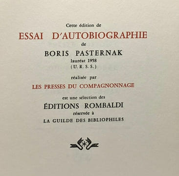 Essai d'autobiographie - collection Prix Nobel de littérature. Pasternak Boris