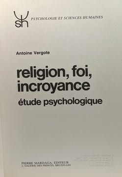 Religion foi incroyance --- Psychologie et sciences humaines. Vergote Antoine