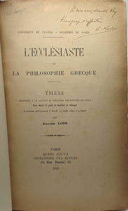 L'ecclésiaste et la philosophie grecque - Thèse - université de France académie de Paris --- avec hommage de l'auteur