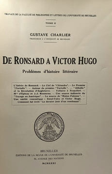 De Ronsard à Victor Hugo - problèmes d'histoire littéraire - travaux de la faculté de philosophie et lettres de l'université de Bruxelles - TOME II. ...