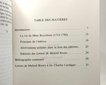 Lettres de Mylord Rivers à Sir Charles Cardigan - introduction et notes par Olga B. Cragg