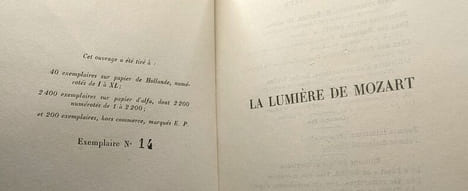 La lumière de Mozart - exemplaire numéroté 14 sur papier Alfa. Boschot Adolphe
