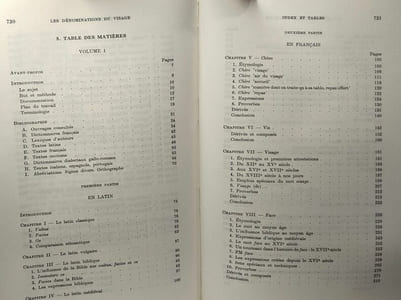 Les dénominsations du visage en français et dans les autres langues romanes - Etude sémantique et onomasiologique - VOLUME 1 & 2 - bibliothèque de la faculté de philosophie et lettres Univ. Liège /