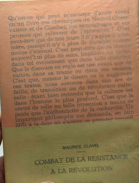 Combat De La Resistance A La Revolution - Juillet 1968 - Juin 1970. Clavel Maurice