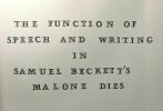 The function of speech and writing in Samuel Beckett's Malone Dies - memoir. Greta-Françoise Parmentier