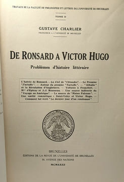 De Ronsard à Victor Hugo - problèmes d'histoire littéraire - travaux de la faculté de philosophie et lettres de l'université de Bruxelles - TOME II. ...