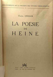 La poésie de Heine - bibliothèque de la société des études germaniques I
