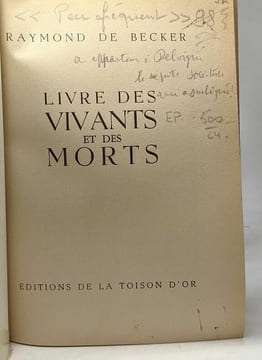 Livre des vivants et des morts. De Becker Raymond
