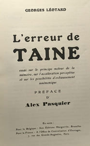 L'erreur de Taine - préface d'Alex Pasquier