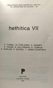 Hethitica VII - BCILL n°36 ---- bibliothèque des cahiers de l'institut de linguistique de Louvain