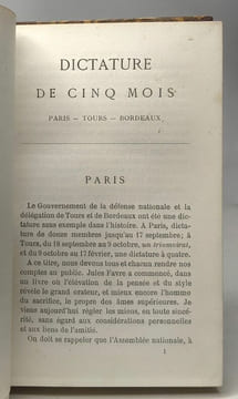 Dictature de cinq mois - mémoires pour servir a l'histoire du Gouvernement de la défense nationale et de la délégation de Tours et de Bordeaux. Al. ...