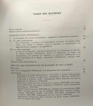 Inscriptions grecques et latines de la Syrie - TOME VI Baalbek et Beqa N°2711-3017 - bibliothèque archéologique et historique TOME LXXVIII. ...