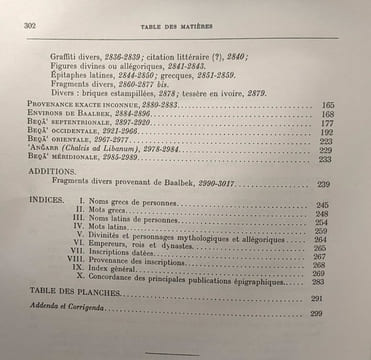 Inscriptions grecques et latines de la Syrie - TOME VI Baalbek et Beqa N°2711-3017 - bibliothèque archéologique et historique TOME LXXVIII. ...