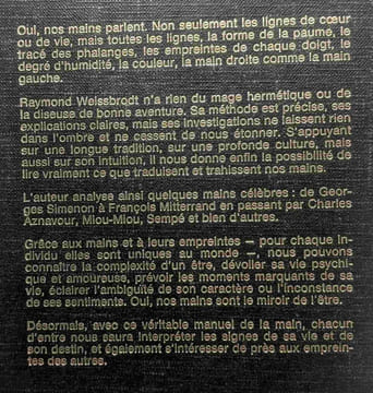 Les lignes de votre main parlent : tout ce que la main peut vous apprendre sur vous-meme et votre de. R. Weissbrodt