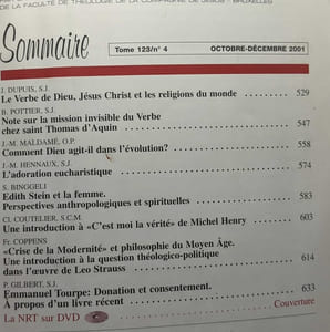 Nouvelle revue théologique TOME 123/ n°4 octobre - décembre 2001 -