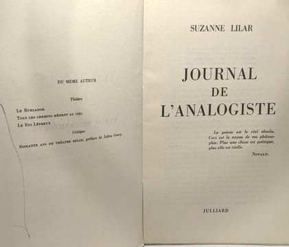Journal de l'analogiste. Lilar Suzanne