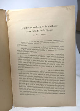 Quelques problèmes de méthode dans l'étude de la magie - extrait du Bulletin de la société Royale d'Anthropologie et de Préhistoire TOME XLVIII pages ...